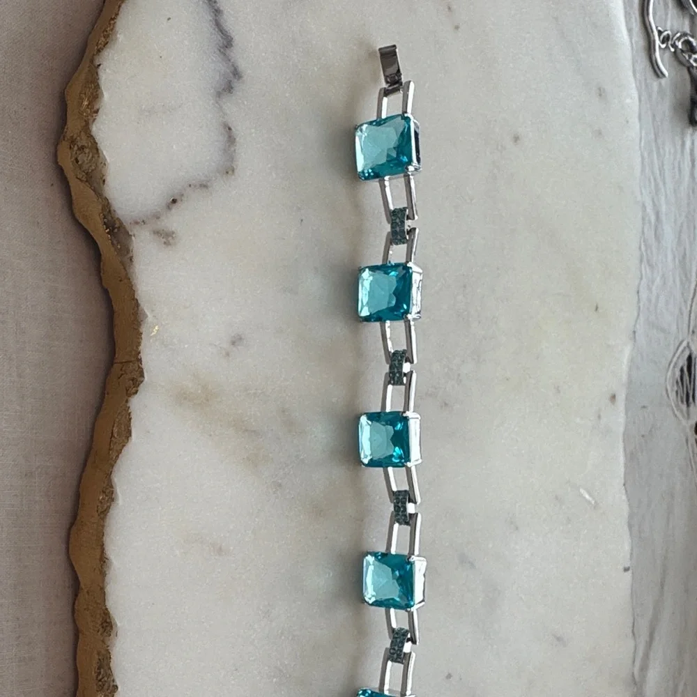 Elegant One-of-A-Kind Silver and Aqua Blue Crystal Bracelet - Picture 2 of 8